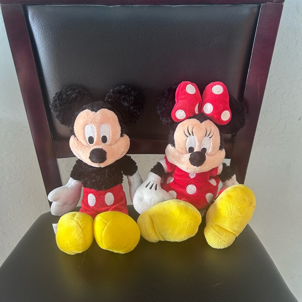Disney Mickey and Minnie Mouse Plush Toy Set - Red and Yellow 10 inches long